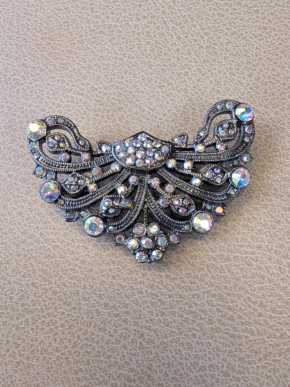 Rhinestone Aurora Borealis Fan-Shaped Brooch